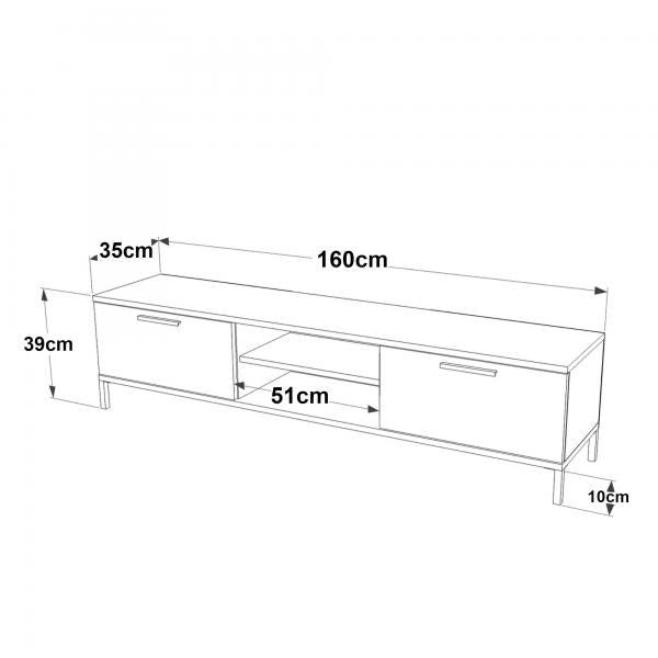 Lempäälä Meuble TV avec 2 compartiments de rangement 160 x 35 x 39 cm chêne rustique/anthracite