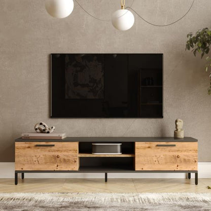 Lempäälä Mobile TV con 2 vani portaoggetti 160 x 35 x 39 cm rovere rustico/antracite