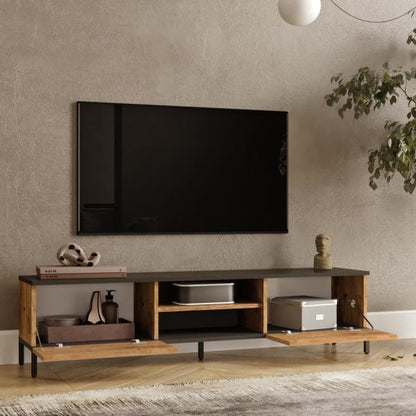 Lempäälä Mobile TV con 2 vani portaoggetti 160 x 35 x 39 cm rovere rustico/antracite