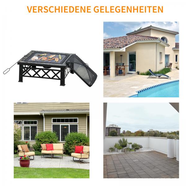 3-in-1 Feuerschale Feuerkorb mit Funkenschutz Grillrost BBQ