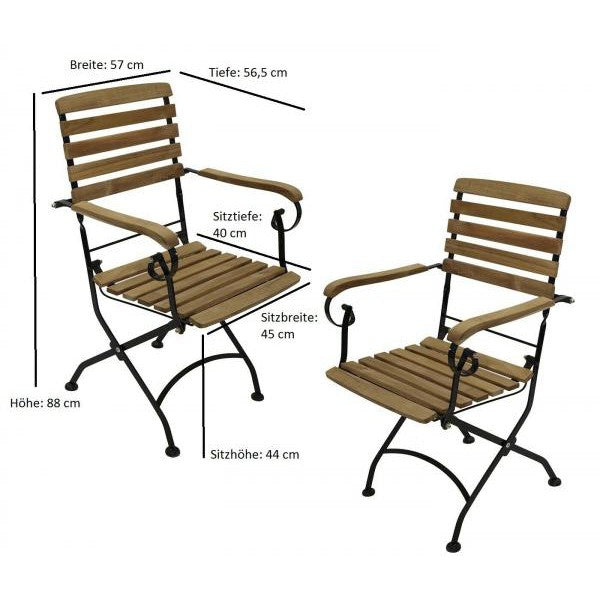 Klappsessel JAKARTA, Flachstahl schwarz + Teakholz, 2 Stück, FSC®-zertifiziert
