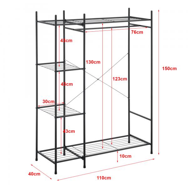 Garderobenständer mit 4 Ablagen 150x110x40cm