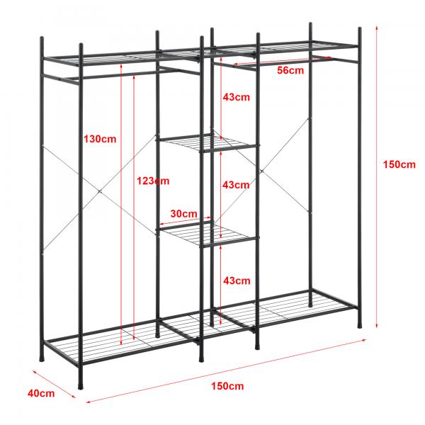 Garderobenständer mit 4 Ablagen 2 Stangen 150x150x40cm
