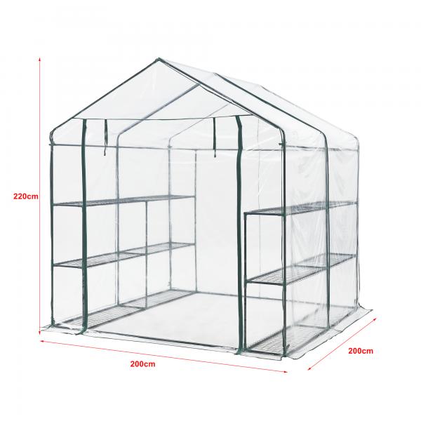 Gewächshaus Grünau mit Ablagen 200x200x220cm Transparent