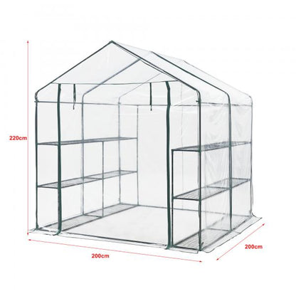 Gewächshaus Grünau mit Ablagen 200x200x220cm Transparent