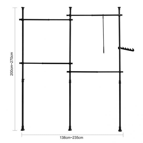 Tringle à vêtements télescopique | Système de tringle à vêtements | Système d'étagères | noir