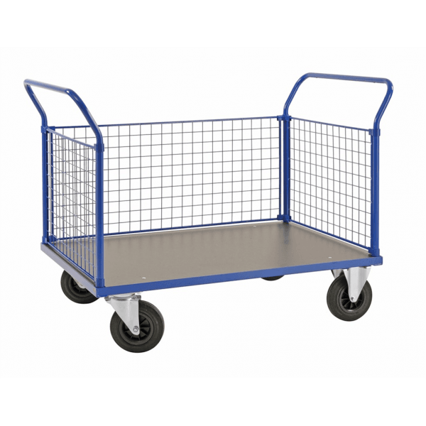 Dreiseitiger Gitterwand-Plattformwagen Kofferwagen MDF Platte Blau - Palo24