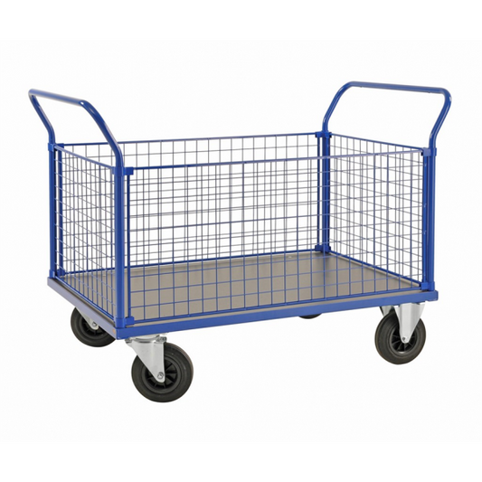 Gitterwand-Plattformwagen Kofferwagen MDF Platte Blau Industrie Schule Sport Aufbewahrung Transport - Palo24