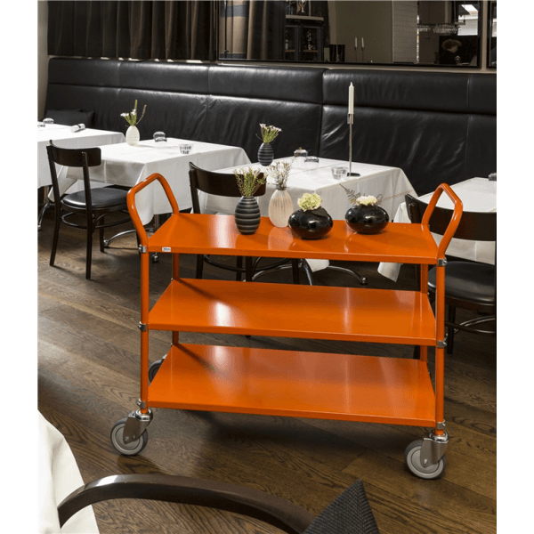 Etagenwagen mit 3 Böden bis 250kg belastbar, 4 Lenkrollen, orange - Palo24