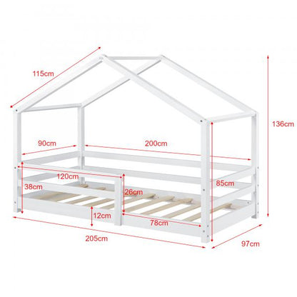 Kinderbett Knätten 90x200 cm mit Rausfallschutz + Lattenrost + Kaltschaummatratze Weiss