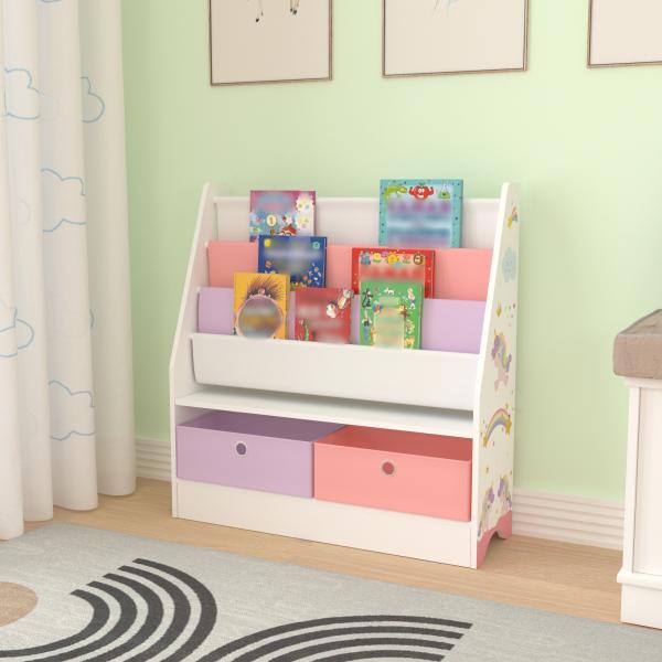 Kinderregal Neda Einhorn-Motiv 74x71x23 cm Weiss/Lila/Rosa