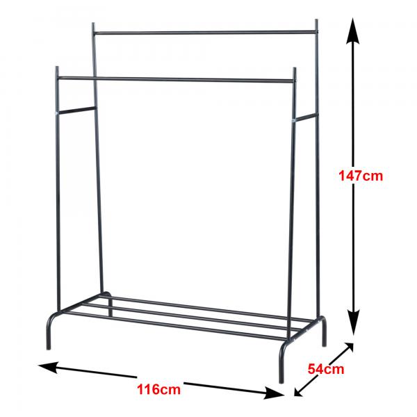 Kleiderständer Bramming mit zwei Garderobenstangen 147 x 116 x 54 cm Schwarz