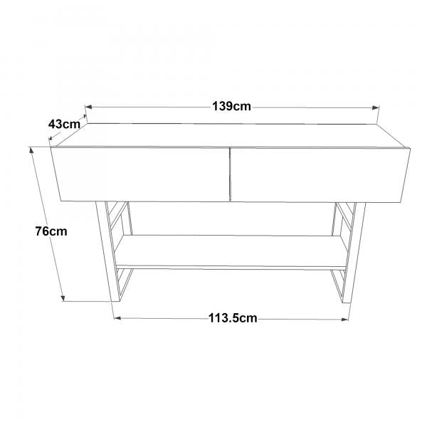 Tavolo consolle Lappeenranta 139 x 43 x 76 cm rovere rustico//nero