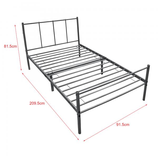 Metallbett Laos 90x200 cm mit Kaltschaummatratze Dunkelgrau