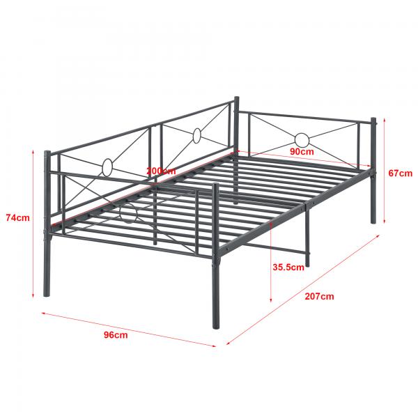 Metallbett Alvesta 90x200 cm mit Kaltschaummatratze Dunkelgrau