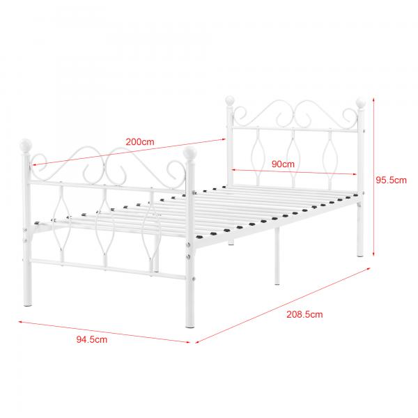 Metallbett Abolda 90x200 cm Doppelbett bis 200kg Weiss