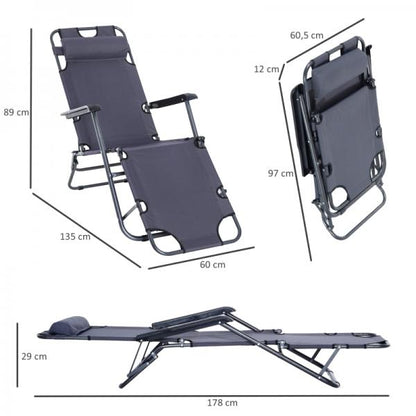 Sonnenliege Strandliege Gartenliege Relaxliege klappbar mit Kissen Metall Grau