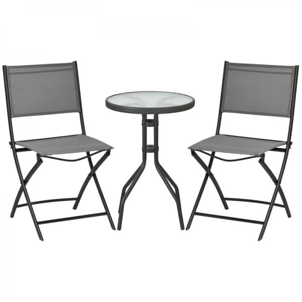 Gartenmöbel-Set, 3-tlg., runder Tisch, zwei Klappstühle, Stahlrahmen, grau - Palo24