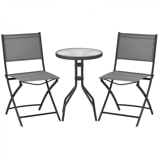 Gartenmöbel-Set, 3-tlg., runder Tisch, zwei Klappstühle, Stahlrahmen, grau - Palo24
