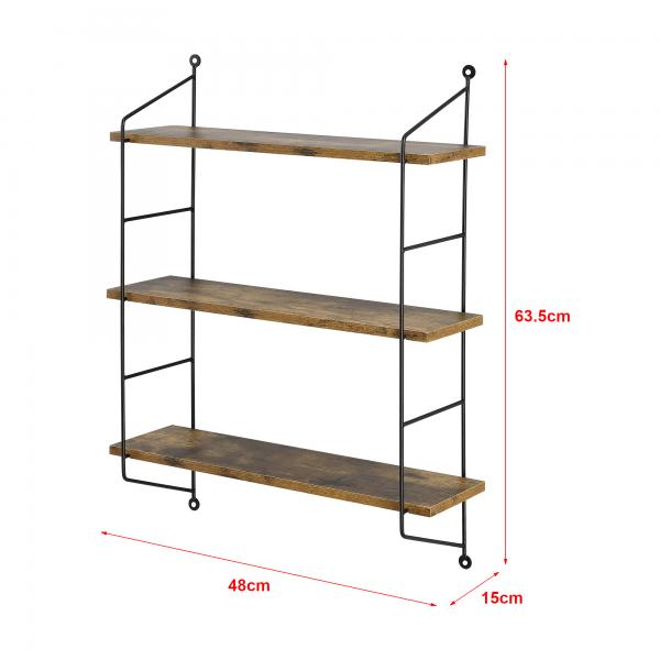 Mensola da parete Visby 48x15 cm struttura in acciaio a 3 ante tonalità legno scuro