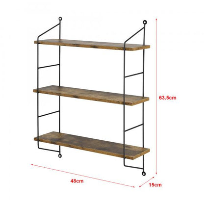 Wandregal Visby 48x15 cm 3-fach Stahlrahmen Dunkler Holzton