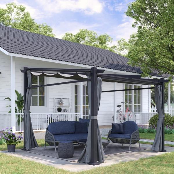 Pavillon Pergola, inklusive Befestigungsmaterial, ausziehbares Dach, Dunkelgrau - Palo24