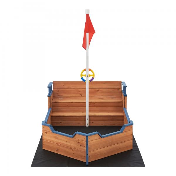Sandkasten Mestia mit Piratenschiffoptik 136x193x94cm Holz Natur