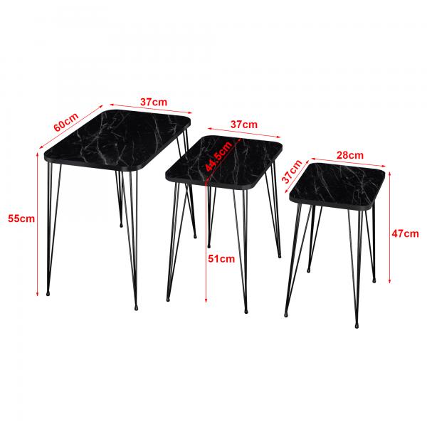 Ensemble de 3 tables gigognes Rudkøbing aspect marbre noir