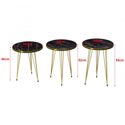 Table gigogne Ry set de 3 pièces aspect marbre noir/doré