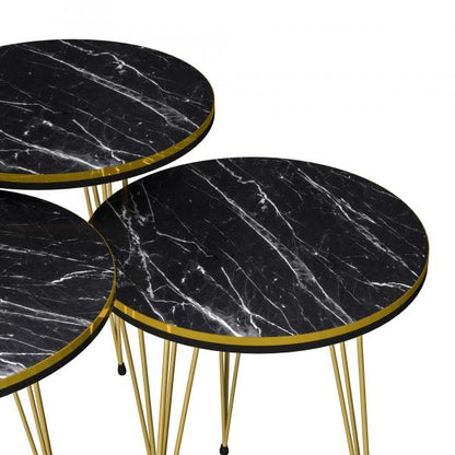 Table gigogne Ry set de 3 pièces aspect marbre noir/doré