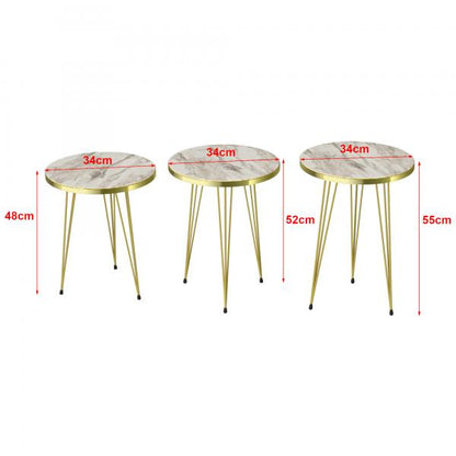 Table gigogne Ry, lot de 3 tables gigognes aspect marbre blanc/doré