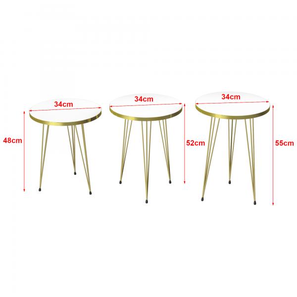 Table gigogne Ry lot de 3 blanc/doré