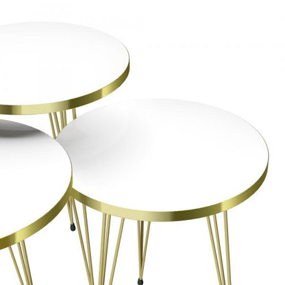 Table gigogne Ry lot de 3 blanc/doré