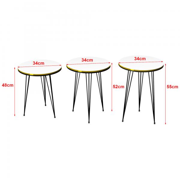 Table gigogne Ry lot de 3 blanc/noir