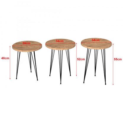 Table gigogne Ry set de 3 coloris bois/noir