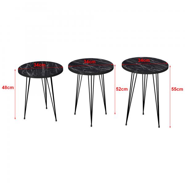 Set de 3 tables gigognes Ry aspect marbre noir