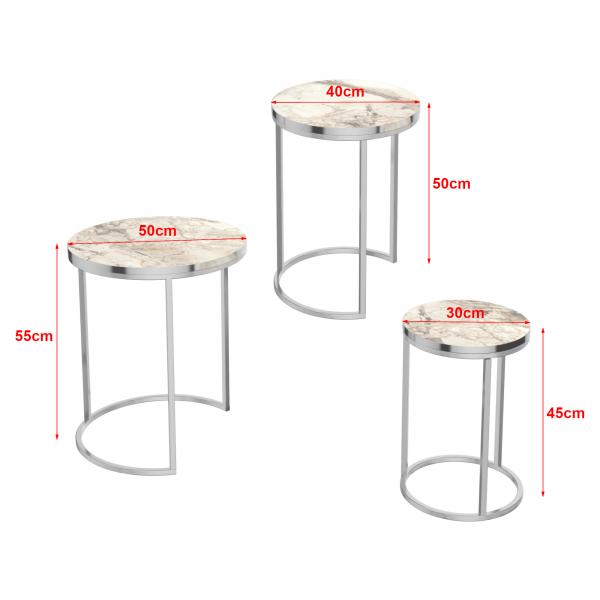 Table gigogne Bornholm en set de 3 marbre, blanc