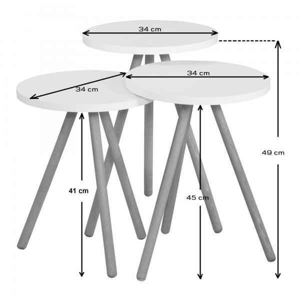 Tavolini impilabili Hjørring in set da 3 rotondi 49 x Ø34 cm effetto legno