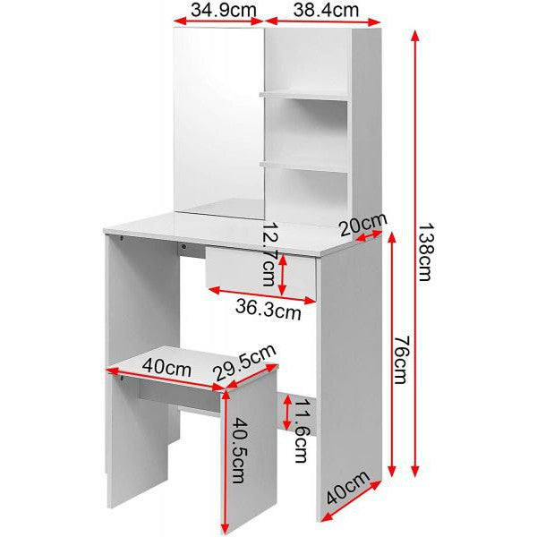 Schminktisch mit Hocker & Spiegel in Weiss