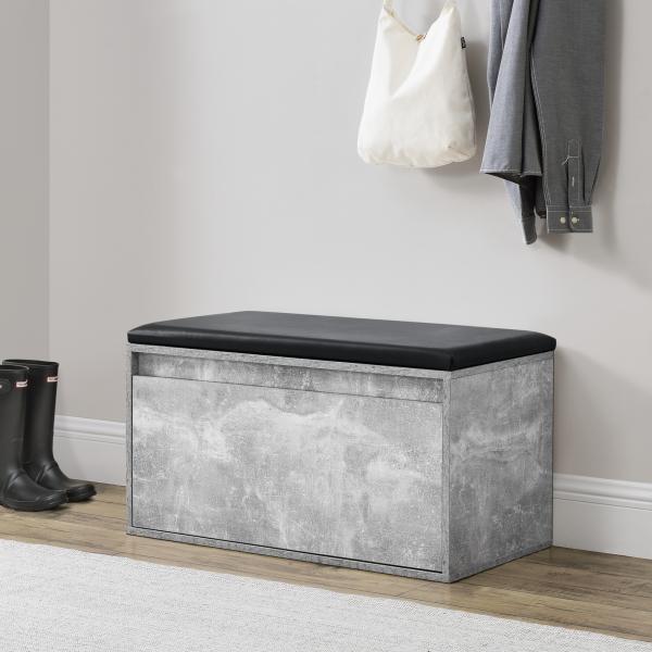 Banc Degefors 80x39x45 cm avec tiroir aspect béton et noir