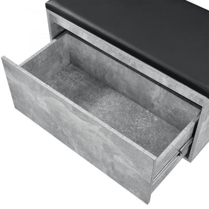 Banc Degefors 80x39x45 cm avec tiroir aspect béton et noir