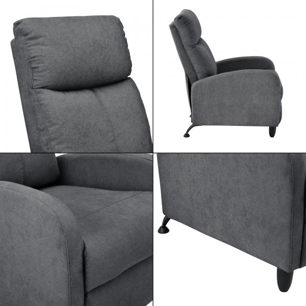 Fauteuil rembourré Bregenz 102x60x92 cm avec dossier réglable en textile gris foncé