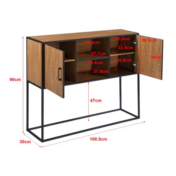 Sideboard Motala 90 x 108,5 x 30 cm Dunkler Holzton/Schwarz