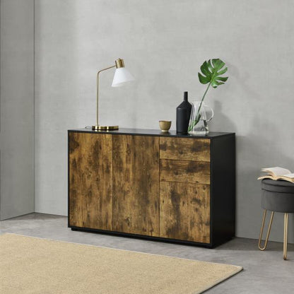 Sideboard Paarl 74x117x36 cm mt 2 Schubladen und 3 Schranktüren Schwarz/Eiche dunkel