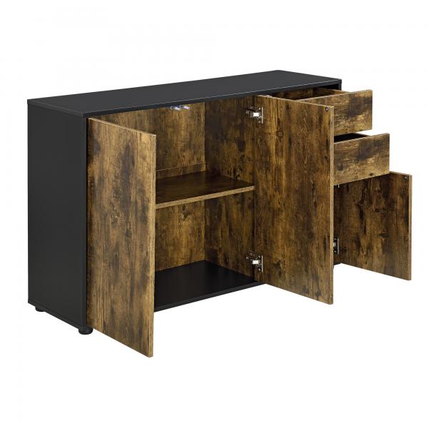 Sideboard Paarl 74x117x36 cm mt 2 Schubladen und 3 Schranktüren Schwarz/Eiche dunkel