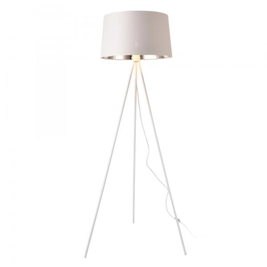 Lampadaire Manchester 150 cm E27 3 pieds métal tissu blanc/argent