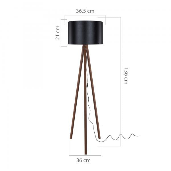 Lampadaire Guildford E27 aspect noyer / noir