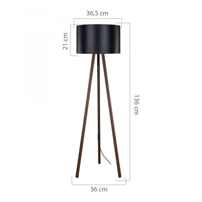 Lampadaire Keynes E27 aspect noyer / noir