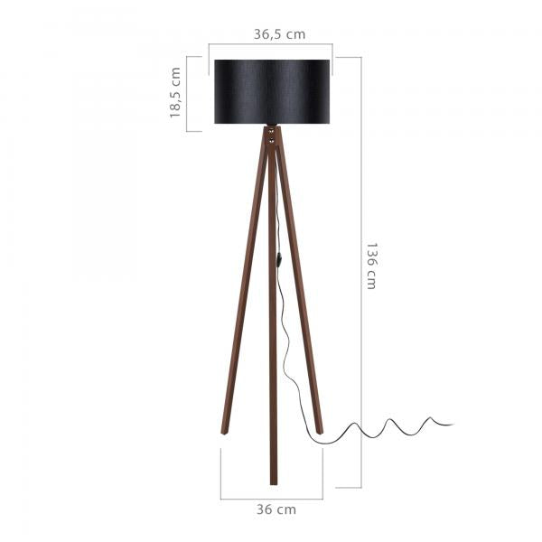 Lampadaire Rochester E27 aspect noyer / noir