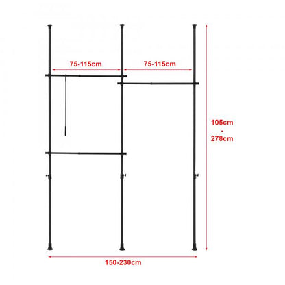 Teleskopgarderobe Kemi mit 3 Garderobenstangen 150 - 230 cm